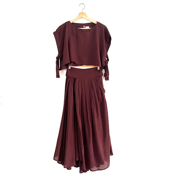 COPY - Free People Sundown Burgundy Crop Top And Pleated Wrap Skirt Set - Size … - Picture 2 of 9